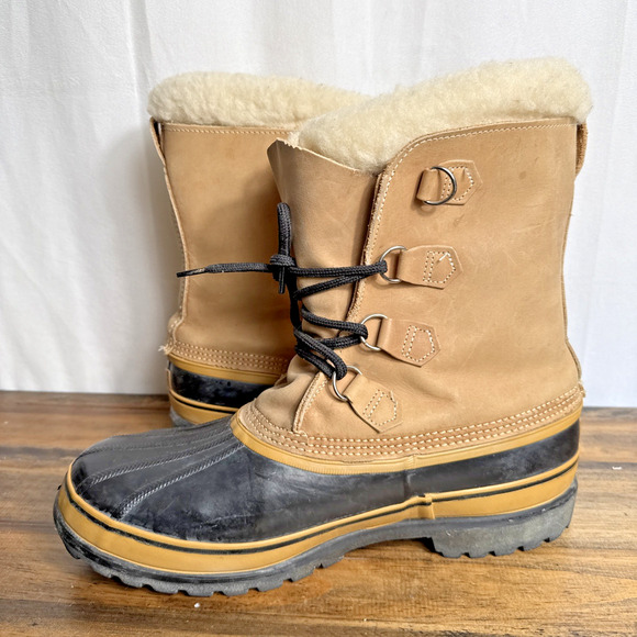 Sorel Caribou Winter Boots Men's Size 13 Tan Buff Wool Lining Kaufman Canada EUC - Picture 5 of 11